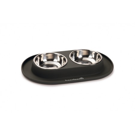 Beeztees - Dinerset Hond - RVS/Silicone - Antraciet - 2x160 ml 