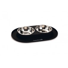 Beeztees - Dinerset Hond - RVS/Silicone - Zwart - 2x160 ml 