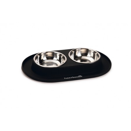 Beeztees - Dinerset Hond - RVS/Silicone - Zwart - 2x160 ml 