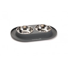 Beeztees - Dinerset Hond - RVS/Silicone - Grijs - 2x160 ml 
