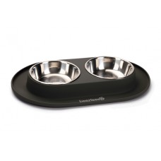 Beeztees - Dinerset Hond - RVS/Silicone - Antraciet - 2x350 ml 