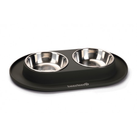 Beeztees - Dinerset Hond - RVS/Silicone - Antraciet - 2x350 ml 