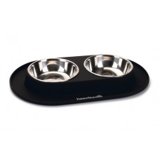 Beeztees - Dinerset Hond - RVS/Silicone - Zwart - 2x350 ml 