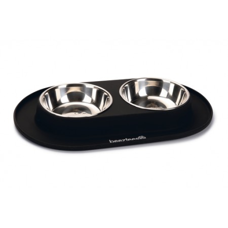 Beeztees - Dinerset Hond - RVS/Silicone - Zwart - 2x350 ml 
