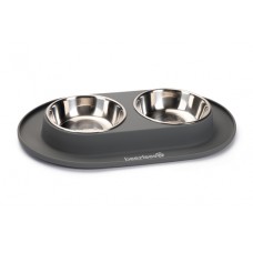 Beeztees - Dinerset Hond - RVS/Silicone - Grijs - 2x350 ml 