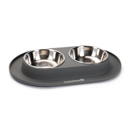 Beeztees - Dinerset Hond - RVS/Silicone - Grijs - 2x350 ml 