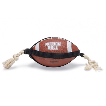 Beeztees Action Rugbybal met Touw - Hondenspeelgoed - Rubber - Bruin - 21,5x21,5x15cm 21,5X21,5X15CM