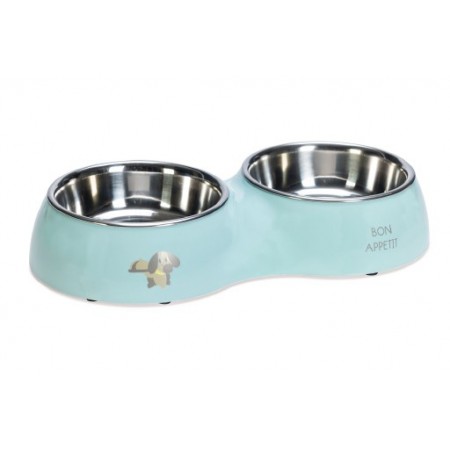 Beeztees Puppy Droppy - Dinerset Hond - Plastic/RVS - Groen - 34x17,5x6 cm - 2x 350 ml 134 X 17,5 X 6